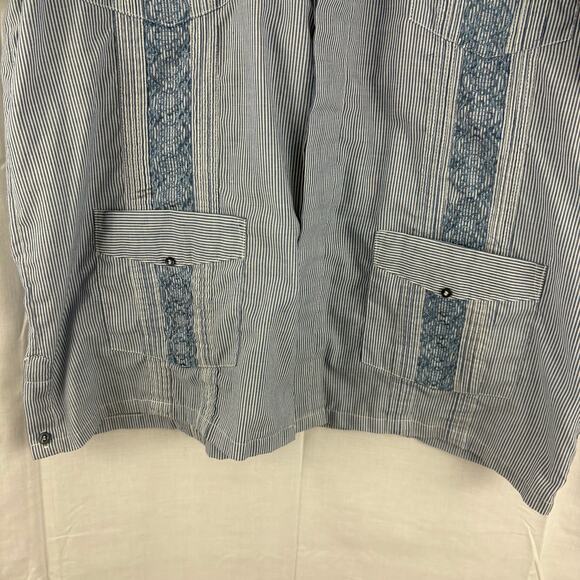 The Genuine Haband Guayabera Striped Shirt Large Hidden Button Front Embroidered - Picture 4 of 5